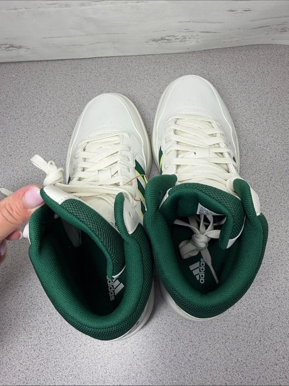 adidas Men’s High-Top Sneakers in White and Green